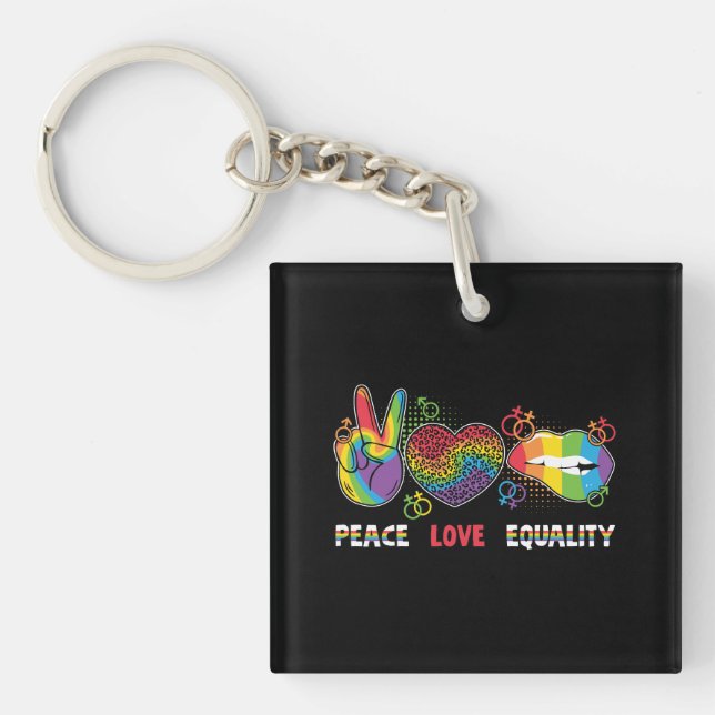 LGBTQ - Peace, Love, Equality - Rainbow Colours Key Ring (Front)
