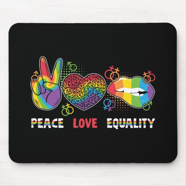 LGBTQ - Peace, Love, Equality - Rainbow Colours Mouse Pad (Front)
