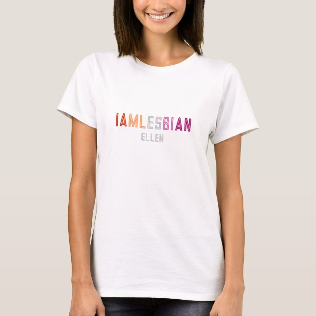 LGBTQ Personalised custom Lesbian flag font T-Shirt (Front)