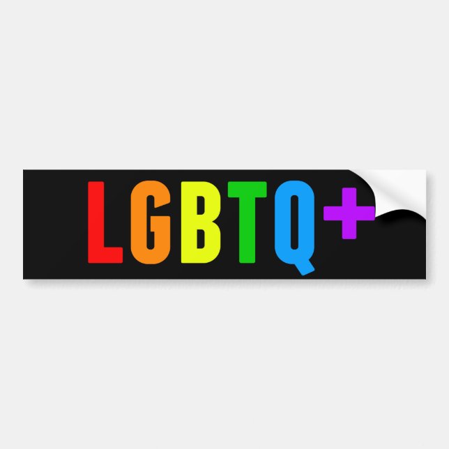 LGBTQ Plus Rainbow Gay Pride Acronym Black Bumper Sticker (Front)