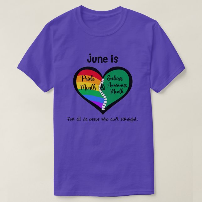 LGBTQ+ Pride and Scoliosis T-Shirt ain't straight (Design Front)