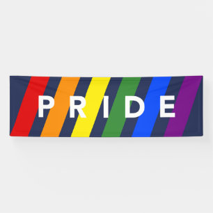 LGBTQ PRIDE Diagonal Rainbow Stripes on Navy Blue Banner