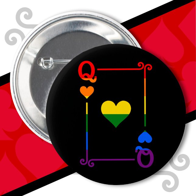 LGBTQ Pride Flag Playing Cards Queen Card Hearts 6 Cm Round Badge (Creator Uploaded)