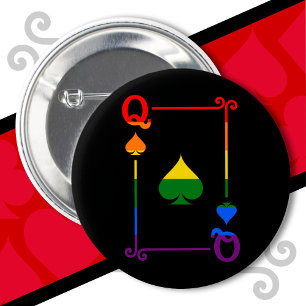 LGBTQ Pride Flag Playing Cards Queen Card Spades 6 Cm Round Badge