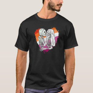 LGBTQ Pride flag skeletons kissing a Lesbian skele T-Shirt