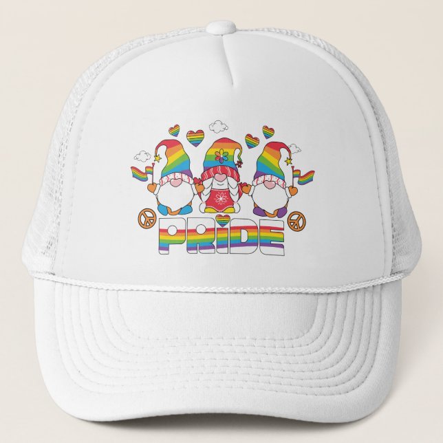 LGBTQ - Pride - Garden Gnome - Rainbow Colour Trucker Hat (Front)