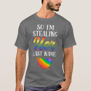 LGBTQ Pride Matching Couple Rainbow Bi Engagement T-Shirt