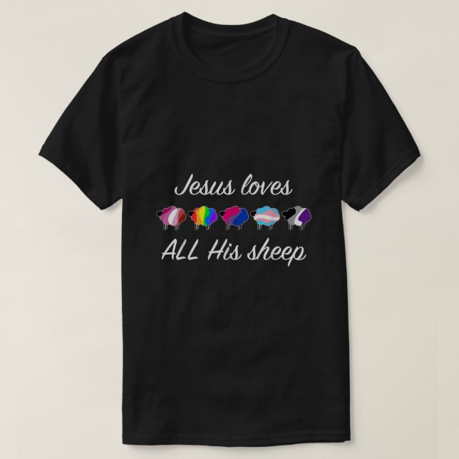 LGBTQ Pride Month Ally Rainbow Flag Sheep Jesus Ch T-Shirt (Design Front)
