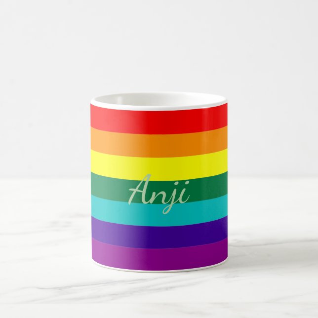 LGBTQ Pride Month Personalised Rainbow Flag Coffee Mug (Center)