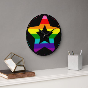 LGBTQ Pride Rainbow Colourful Christmas Star Large Clock