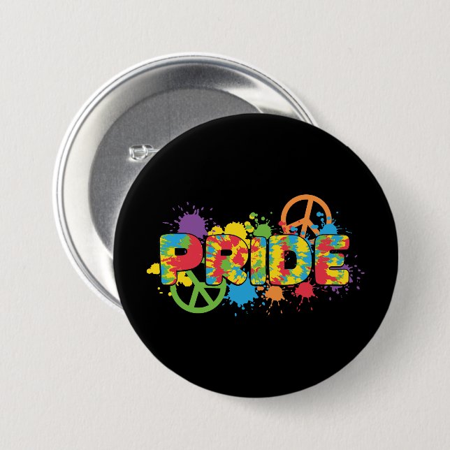 LGBTQ - Pride - Rainbow Colours Paint Splashes 7.5 Cm Round Badge (Front & Back)