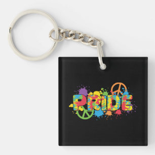 LGBTQ - Pride - Rainbow Colours Paint Splashes Key Ring