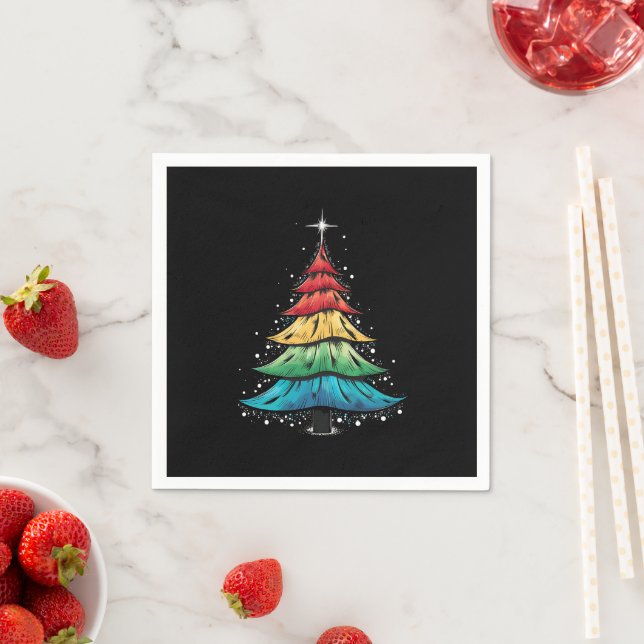 LGBTQ Pride Rainbow Flag Gay Christmas Tree Gifts Napkin (Insitu)