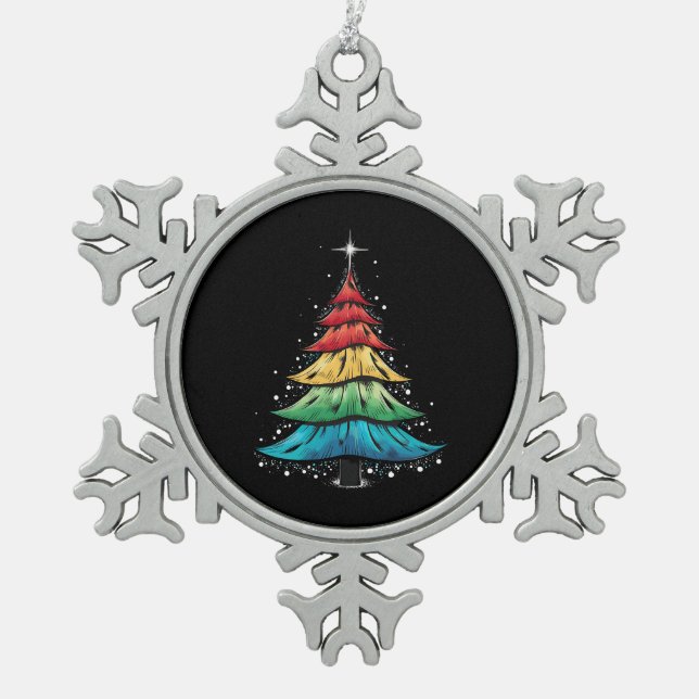 LGBTQ Pride Rainbow Flag Gay Christmas Tree Gifts Snowflake Pewter Christmas Ornament (Front)