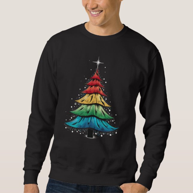 LGBTQ Pride Rainbow Flag Gay Christmas Tree Gifts Sweatshirt (Front)