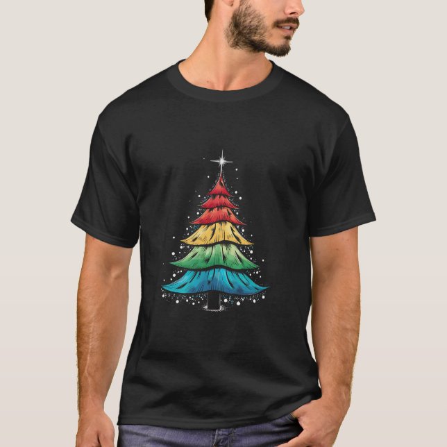 LGBTQ Pride Rainbow Flag Gay Christmas Tree Gifts T-Shirt (Front)