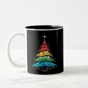 LGBTQ Pride Rainbow Flag Gay Christmas Tree Gifts Two-Tone Coffee Mug
