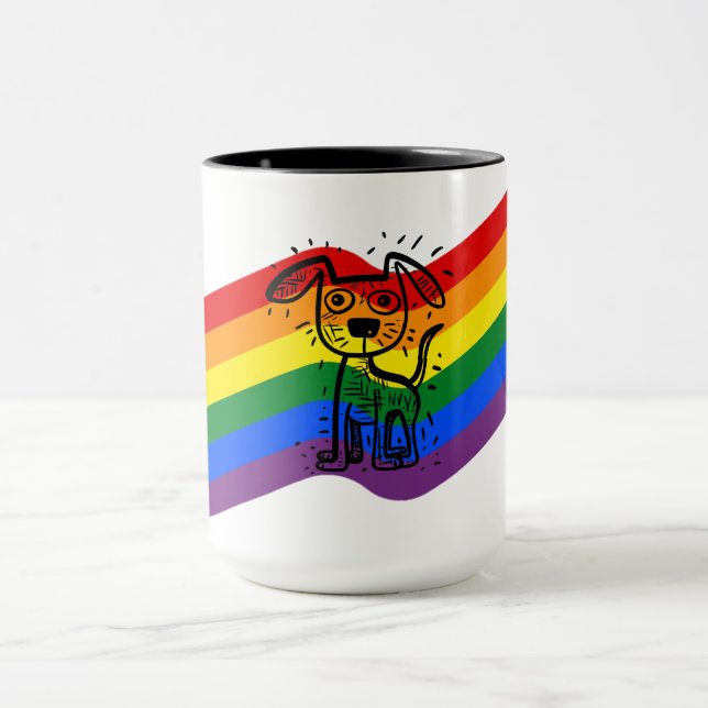LGBTQ+ Pride Rainbow Flag With Cute Dog Mug (Center)