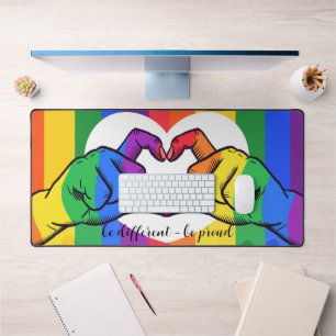 LGBTQ Pride Rainbow Heart Be Different Be Proud Desk Mat