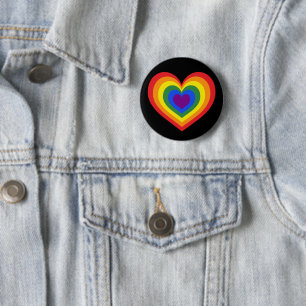 LGBTQ Pride Rainbow Heart on Black 6 Cm Round Badge