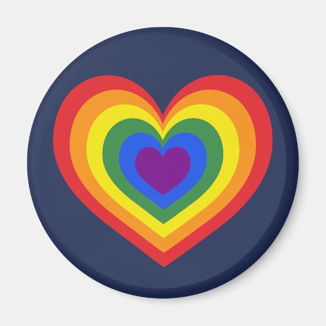LGBTQ Pride Rainbow Heart on Navy Blue Magnet (Front)