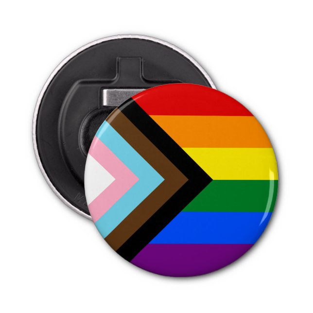 LGBTQ & Pride - Rainbow Progress Flag Bottle Opener (Front)