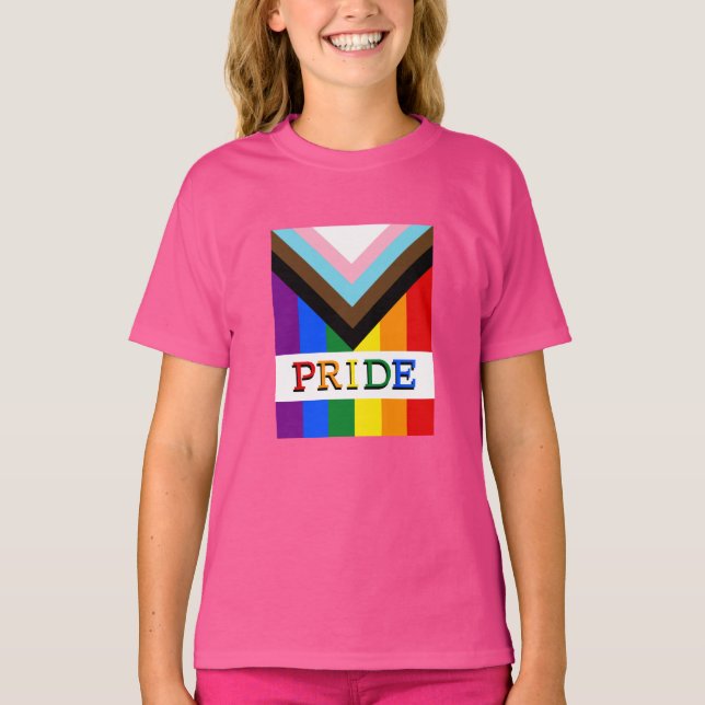 LGBTQ & Pride - Rainbow Progress Flag Kids T-Shirt (Front)