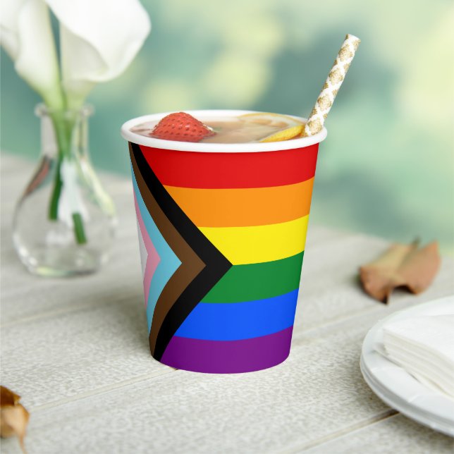 LGBTQ & Pride - Rainbow Progress Flag Paper Cups (Insitu)