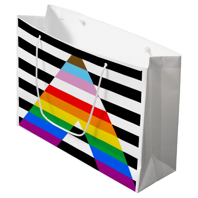 LGBTQ Progress Ally Pride Flag Large Gift Bag (Front Angled)