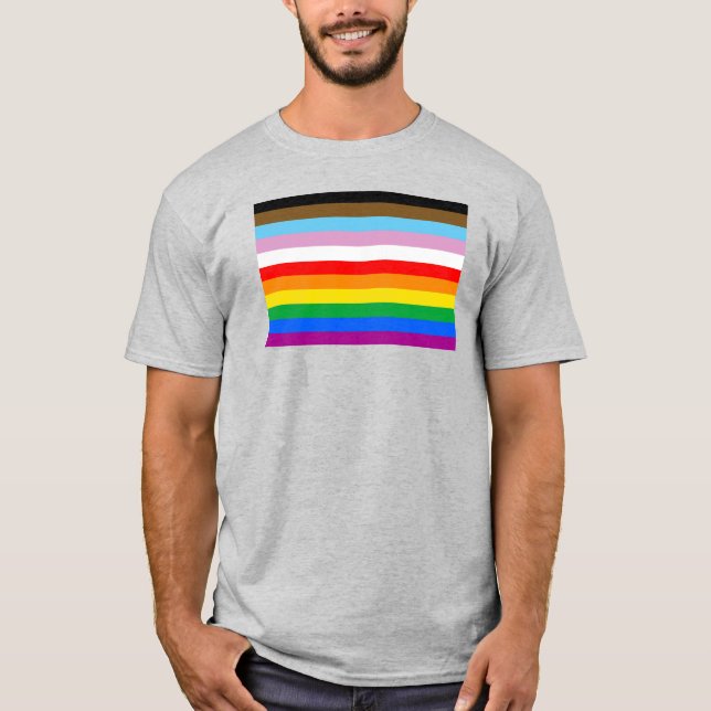 LGBTQ+ Progress Flag Stripes T-Shirt (Front)