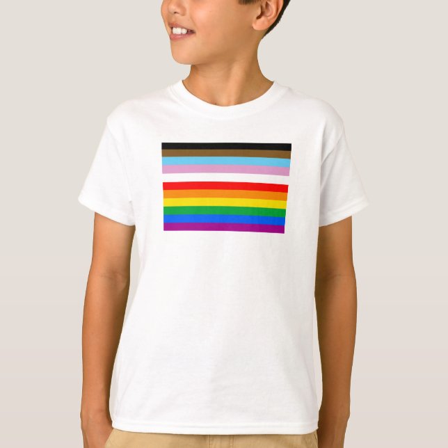 LGBTQ+ Progress Flag Stripes T-Shirt (Front)