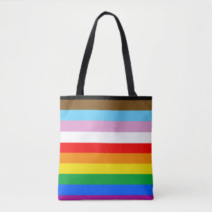 LGBTQ+ Progress Flag Stripes Tote Bag