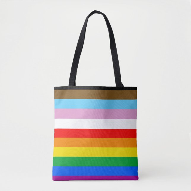 LGBTQ+ Progress Flag Stripes Tote Bag (Front)