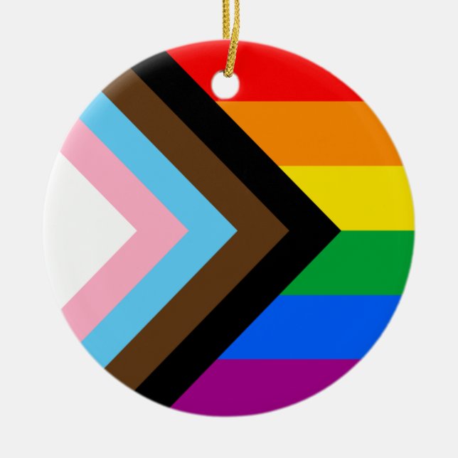 LGBTQ+ Progress Pride Ceramic Tree Decoration (Front)