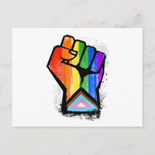 LGBTQ PROGRESS PRIDE FIST POSTCARD