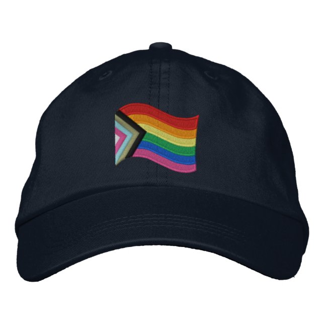 LGBTQ+ Progress Pride Flag Embroidered Baseball Ca Embroidered Hat (Front)