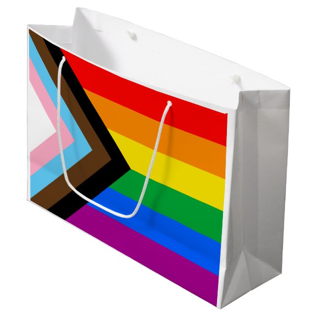 LGBTQ+ Progress Pride Flag Large Gift Bag (Front Angled)