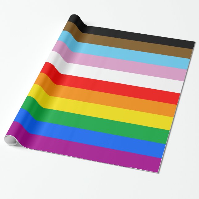 LGBTQ+ Progress Pride Striped Wrapping Paper (Unrolled)