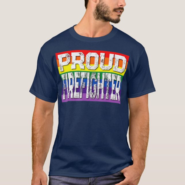 LGBTQ Proud Firefighter Gay Pride Rainbow T-Shirt (Front)