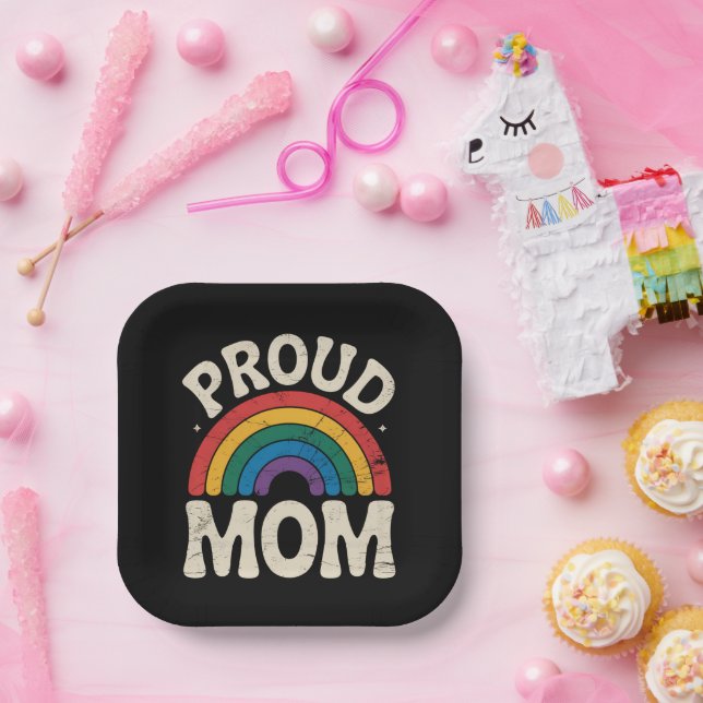 LGBTQ Proud Mum Gay Pride Rainbow Mother's Day Paper Plate (Party)