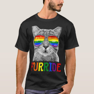 Lgbtq Purride Ally Gay Pride Rainbow Flag Cat Kitt T-Shirt