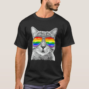 Lgbtq Purride Ally Gay Pride Rainbow Flag Cat Kitt T-Shirt