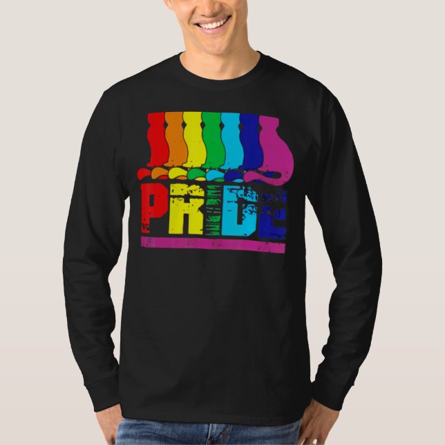 Lgbtq Purride Ally Gay Pride Rainbow Flag Cat Kitt T-Shirt (Front)
