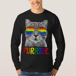 Lgbtq Purride Ally Gay Pride Rainbow Flag Cat Kitt T-Shirt