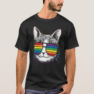 Lgbtq Purride Ally Gay Pride Rainbow Flag Cat Kitt T-Shirt