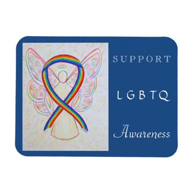 LGBTQ Rainbow Awareness Ribbon Angel Magnet (Horizontal)