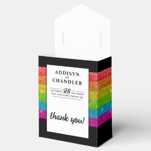 LGBTQ Rainbow Black Chic Modern Wedding Glitter Favour Box