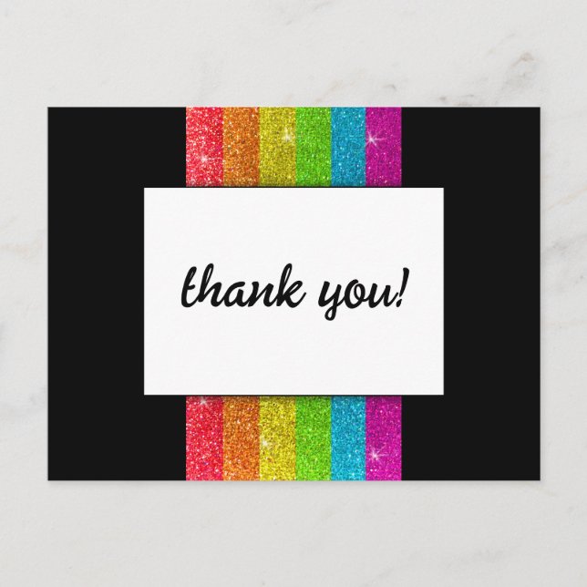 LGBTQ Rainbow Black Chic Modern Wedding Glitter Postcard (Front)