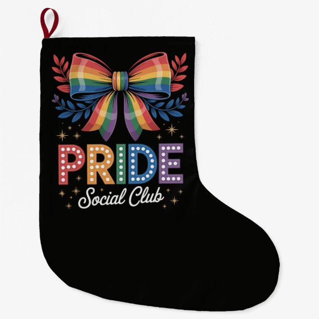 LGBTQ Rainbow Bow Large Christmas Stocking (Front)
