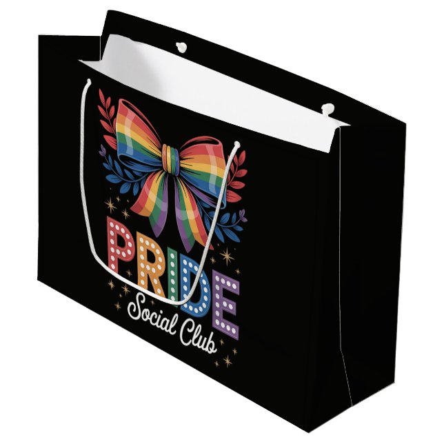 LGBTQ Rainbow Bow Large Gift Bag (Front Angled)
